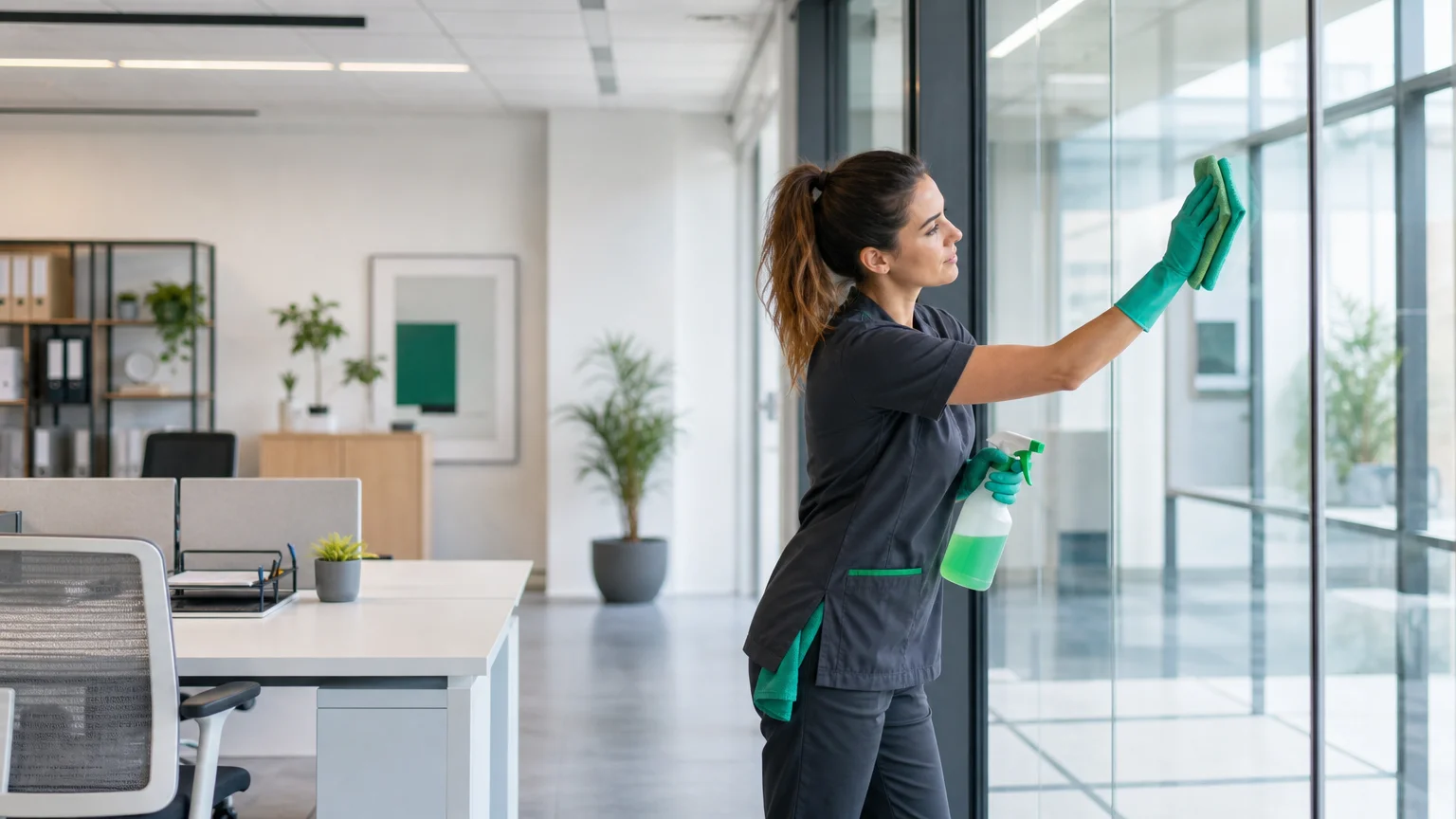 Entretien professionnel de bureaux à Toulouse, dans un espace lumineux avant l’arrivée des équipes